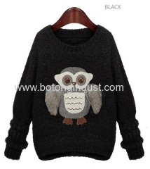 Appliques Owl point knit sweater