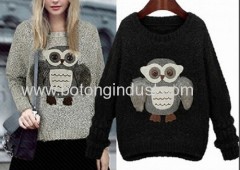 Appliques Owl point knit sweater