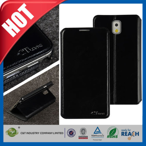 black stand PU folio leather cover for galaxy note3