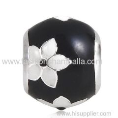 High Quality Sterling Silver Mystic Flower with Black and White Enamel Beads European Style