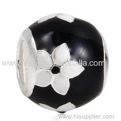 Sterling Silver Mystic Flower with Black and White Enamel Beads European Style