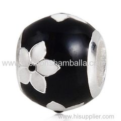 Sterling Silver Mystic Flower with Black and White Enamel Beads European Style