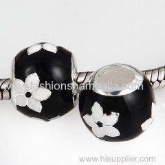 Sterling Silver Mystic Flower with Black and White Enamel Beads European Style