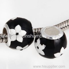 Sterling Silver Mystic Flower with Black and White Enamel Beads European Style