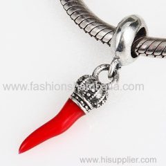 European Sterling Silver Dangle Corno with Red Enamel Charm
