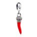 European Sterling Silver Dangle Corno with Red Enamel Charm Wholesale