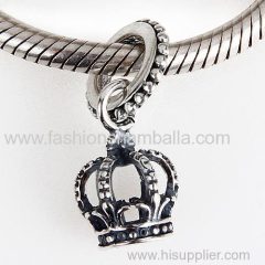 European Sterling Silver Dangle Noble Splendor Crown Charm for Bracelets or Necklaces
