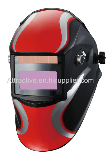 Auto-darkening welding helmet OEM Logo design outside control knobs with 4 arc-sensor viewing area 98×43mm/3.86''×1.69''