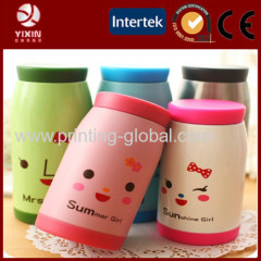 Thermo jug with cartoon pattern of heat transfer printing