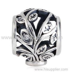 Fashion Sterling Silver Family Tree Charm Beads with Clear CZ Stone