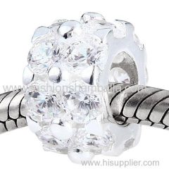 Large Hole Sterling Silver European Style Charm Beads with Clear CZ Stone