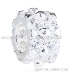 Sterling Silver European Style Charm Beads with Clear CZ Stone