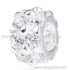 Sterling Silver European Style Charm Beads with Clear CZ Stone