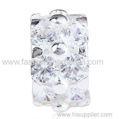 Sterling Silver European Style Charm Beads with Clear CZ Stone