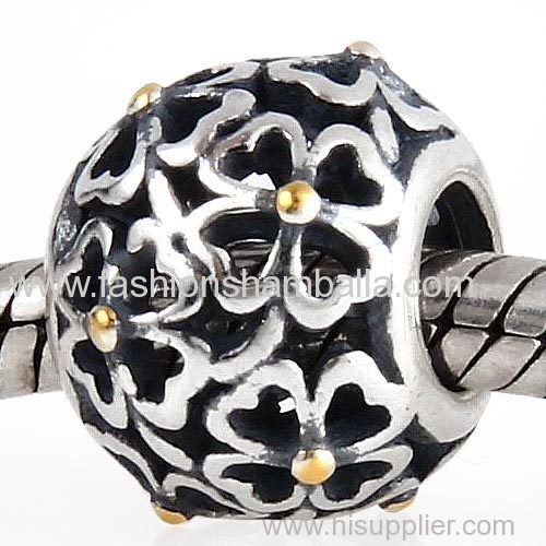 Cheapest Antique Sterling Silver Gold Plated Evening Floral Charm Beads