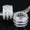 Silver European Style Charm Beads with Clear CZ Stone