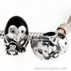Sterling Silver Penguin Family with Black Enamel Beads European Style