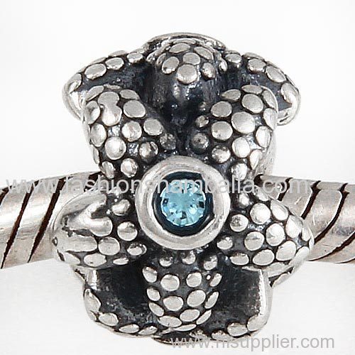 Sterling Silver Sea Star with Aquamarine Austrian Crystal Charm Beads