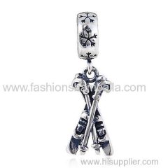 European Sterling Silver Dangle Skis Charm Beads