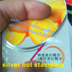 silver hot stamping transparent vinyl adhesive sticker printing cosmetic jar labels