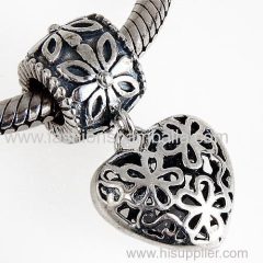 European Sterling Silver Dangle Flower Heart Charm Wholesale