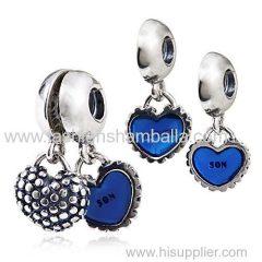 Authentic Sterling Silver Dangle Mother and Son Blue Enamel Charm with authentic 925 sterling silver enamel beads