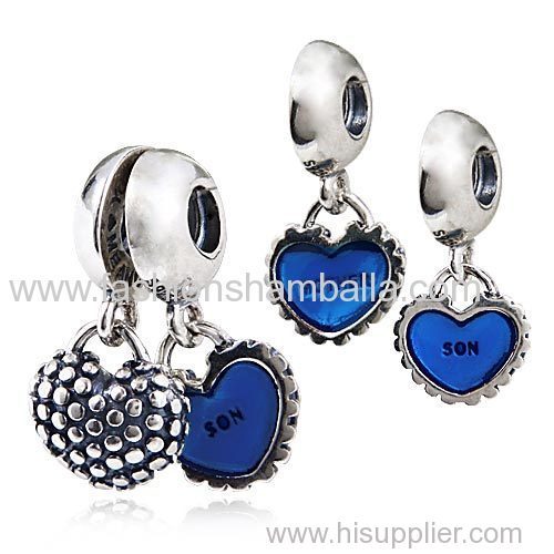 Sterling Silver Dangle Mother and Son Blue Enamel Charm with authentic 925 sterling silver enamel beads
