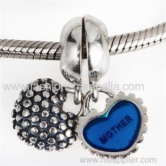 Sterling Silver Dangle Mother and Son Blue Enamel Charm with authentic 925 sterling silver enamel beads