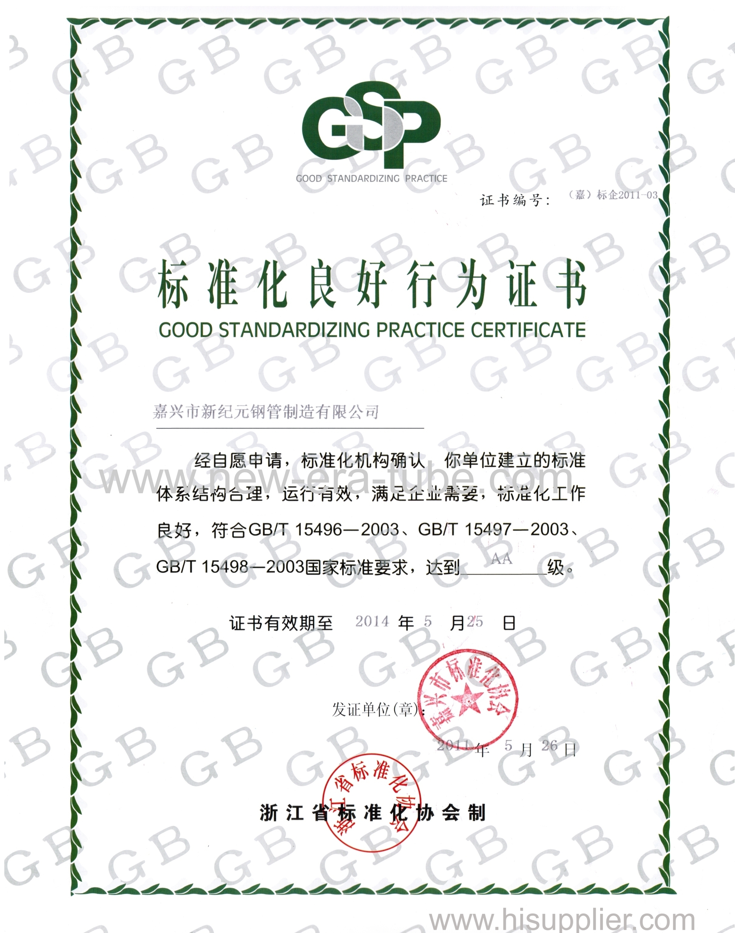 Standardizing Practice Certificate