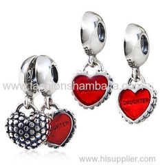 Fashion Sterling Silver Dangle Mother and Daughter Red Enamel Charm with Screw