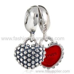 Sterling Silver Dangle Mother and Daughter Red Enamel Charm with Screw