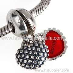 Sterling Silver Dangle Mother and Daughter Red Enamel Charm with Screw