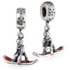 European Sterling Silver Dangle Snowboarder with Red Enamel Charm Beads