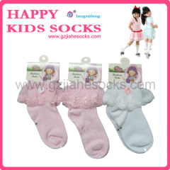 Kids socks factory manufacturing the little girl lace flowers socks