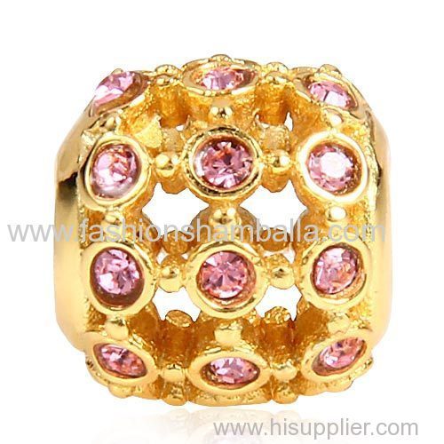 Gold Plated Sterling Silver In the Spotlight Bead with Light Rose Austrian Crystal Wholesale