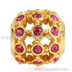 Gold Plated Sterling Silver In the Spotlight Bead with Light Rose Austrian Crystal