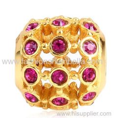 Gold Plated Sterling Silver In the Spotlight Bead with Light Rose Austrian Crystal