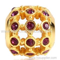 Gold Plated Sterling Silver In the Spotlight Bead with Light Rose Austrian Crystal