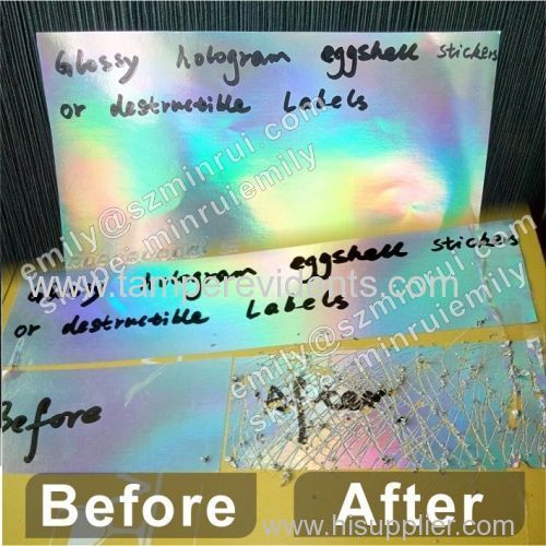 New Products Hologram Destructible Label Papers or Eggshell Sticker Papers