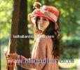 custom Red / Champagne Abaca Sinamay Ladies Hats With Bow Feathers