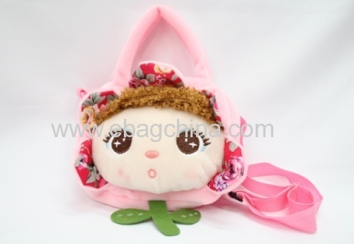 Plush cartoon girl face flower handbags