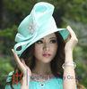 Round Crown Light Green Brown Fabric Twist Hat , Womens Church Hats With Big Bow / Brooch