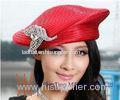 Beret Red / Silver Satin Braid Ladies Church Hats , womens easter hats for Dress