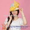 Leave Wedding Yellow / Ivory Ladies Sinamay Hat With Bow / Feather Trimming