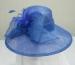 Royal Blue Sinamay Ladies Hats For Church With Sinamay Bow And Feather Trim