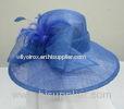 Royal Blue Sinamay Ladies Hats For Church With Sinamay Bow And Feather Trim