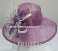Purple / Ivory Sinamay Ladies Hats Veil And Feather Trim With Big Down Brim