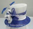 White / Royal Blue Sinamay Ladies Hats For Horse Racing With Satin & Feather Trim