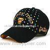 Plain Black Cotton Baseball Caps Hats With 6 Panels / Velcro Closure For Children