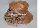 Pink Gold Fancy Ladies' Church Hats , Pleated Nice Fabric Bow Trimming With Diamond Buckle